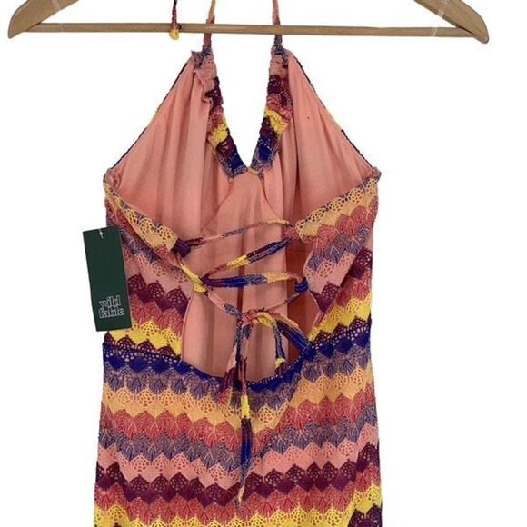 Wild Fable Womens‎  Crochet Lace Halter Dress Lined Slit Midi Multicolor Small - Picture 8 of 10
